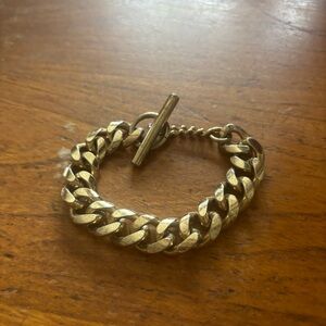 Vintage gold tone curb link chain 8” T-bar toggle clasp 60gram bracelet